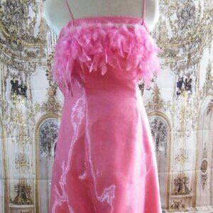 Robe de Bal ou demoiselle d’honneur rose avec plumes Taille 2